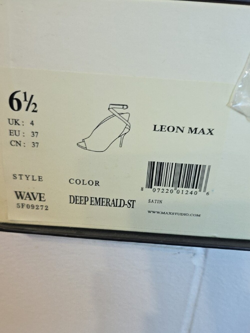 Leon Max Deep Emerald Open-Toe Ankle Strap Heels - Picture 9 of 11
